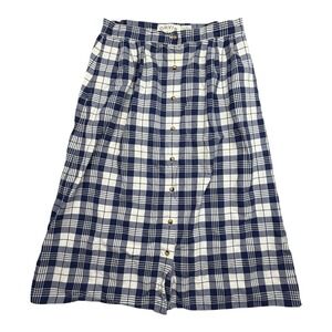 Orvis Womens Navy Blue White Plaid Button Front Cotton Midi Skirt Size 12